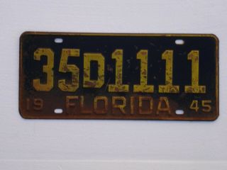 Florida 1945 License Plate,  Tag,  Number,  1111
