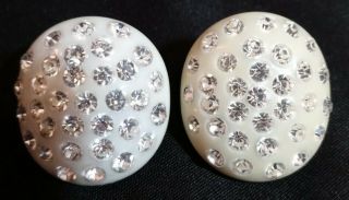 Vintage Signed Weiss Beige Lucite Clear Rhinestone Clip Earrings