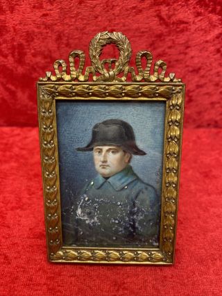 Antique French Miniature Portrait Of Napoleon Signed Pierre In Frame