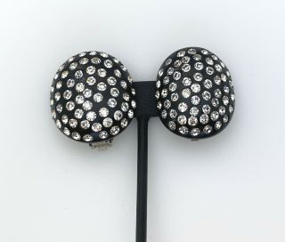 Vintage Jewelry Rhinestone Earrings Black Plastic Statement Clip On Earrings