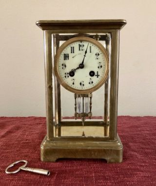 Antique French Japy Freres Brass Crystal Regulator Mantel Clock