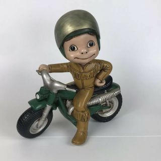Vintage Atlantic Mold Company Ceramic Boy Riding Motorcycle 1970 