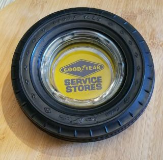 Vintage Goodyear Tires Service Stores Ashtray Rubber Tire With Glass Insert Tray