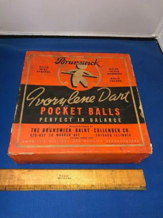 Antique Brunswick Bbc Ivorylene Dart Pocket Ball Box Billiards Pool