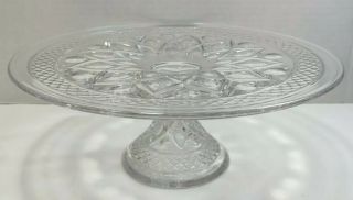 Vintage Crystal Clear Cut Glass Cake Round Serving Stand Plate Pedestal Cupcakes