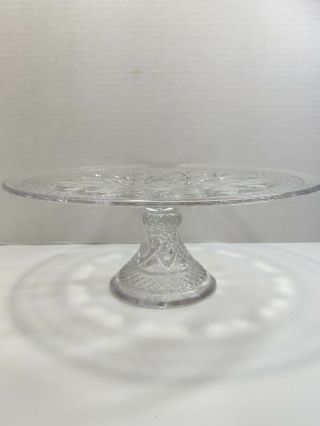 Vintage Crystal Clear Cut Glass Cake Round Serving Stand Plate Pedestal Cupcakes 2