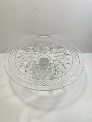 Vintage Crystal Clear Cut Glass Cake Round Serving Stand Plate Pedestal Cupcakes 3