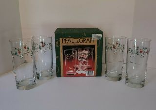 Vtg Pfaltzgraff Winterberry 15 Oz Hand Painted Cooler Glasses Tumbler Set Of 4