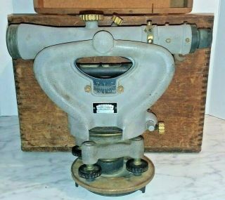 Vintage Antique Sears Craftsman Surveyor Transit Level & Wood Box Case 1e - 10498