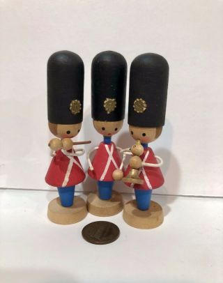 Erzgebirge Expertic Wood Soldiers Guards Miniature Figure Set 3 Vintage Germany