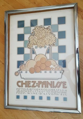 Vintage 1976 Chez Panisse David Lance Goines Framed 5th Birthday Poster 20 X 28