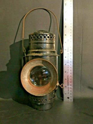 E.  T.  Wright & Co.  Hamilton Ontario Red & Clear Lens Railroad Oil Lantern Vtg