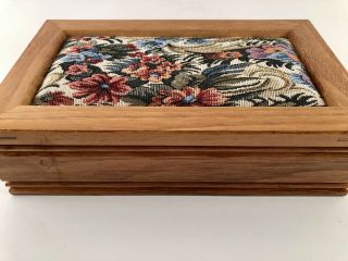 Vintage Wood Mele Embroidered Top Jewelry Box