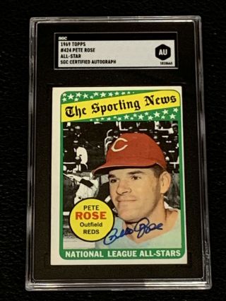 Pete Rose 1969 Topps All Star Signed Autographed Card 424 Reds Sgc Authentic