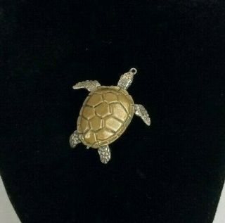Vintage Ott Sterling Silver 925 & Brass Large Sea Turtle Pendant