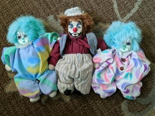 Vintage Q - Tee Clown Sand Dolls 8 Inch.  Collectible Set Of 3 With Tags