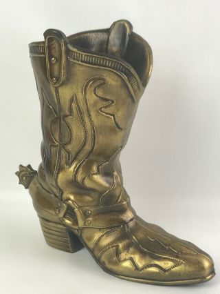 Vintage Solid Brass Cowboy Boot With Spur Art Brass Gift Makers Planter Vase