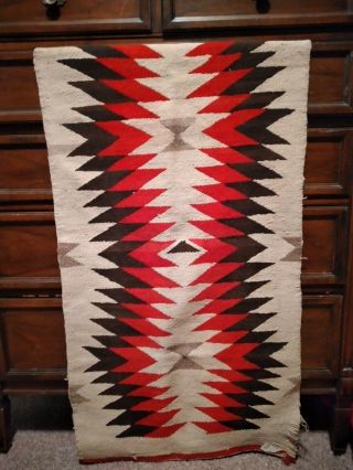 Antique Old Navajo Single Saddle Blanket/rug.  45 " ×20.  5 ".  Worn On 3 Ends.