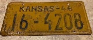 Vintage 1946 Kansas License Plate 16 - 4208