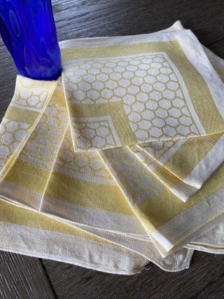 Vintage Yellow And White Honeycomb Damask Napkins Set Of 6