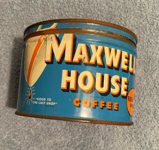 Vintage Maxwell House Regular Grind Key Wind 1 Pound Coffee Tin Can - With Lid