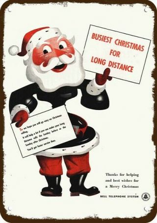 1946 Bell Telephone Santa Claus At Christmas Vintage Look Decorative Metal Sign