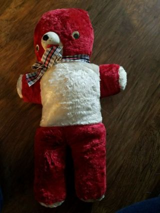 Vintage Red And White Bear With Rubber Nose And Googly Eyes