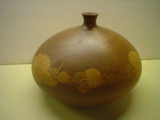 Mid Century Modern Roger Sloan Carved Wood Inlay Inlaid Twig Pot Vase - 2