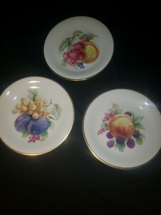 Vintage Schwarzenhammer Germany Set Of 3 Plates,  Fruit & Gold Dessert/salad