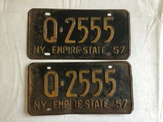 Pair 1957 York License Plate Tag