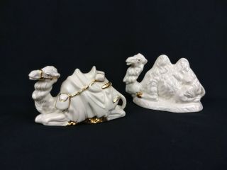 2 Vintage Nativity White With Gold Trim Small Camels Ceramic Figurine Christmas