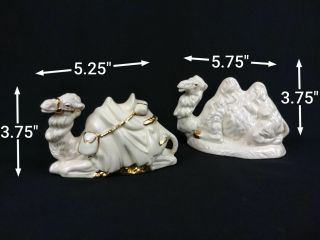 2 VINTAGE Nativity White With Gold Trim Small Camels Ceramic Figurine Christmas 2