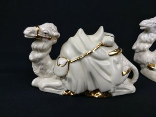 2 VINTAGE Nativity White With Gold Trim Small Camels Ceramic Figurine Christmas 3