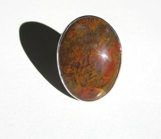 Vintage Native American Cocktail Ring; Sterling Silver Brown Agate.  Ring Size 5.