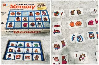 Vintage Fronts And Backs Milton Bradley Memory Card Matching Game Complete 1980