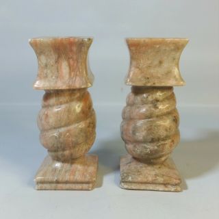 2/set Vtg Alabaster Polished Stone Candlestick Candle Holder Swirl Pillar 5 "