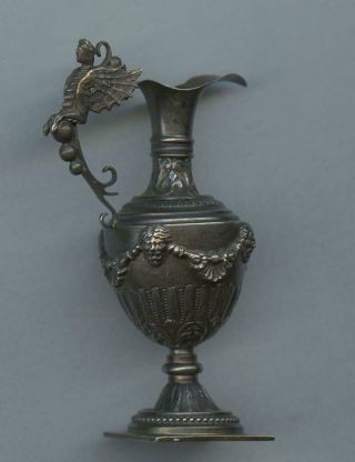 18 - 1900’s Miniature Silver Figural “dragon Lady” Handled Ornate Pitcher/ewer