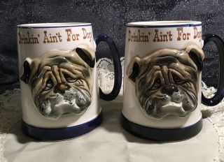 Set Of 2 Vintage Enesco Bulldog Beer Mugs “drinking Aint For Dogs” Bar Ware