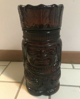 Vintage Native American Indian Chief Tribesman Brown Glass Cookie Jar Container