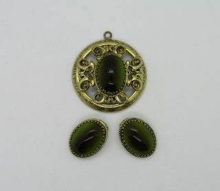 Vintage Signed Whiting And Davis Large Pendant With Matching Clip On Earrings 3