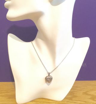 Vintage Sterling Silver 925 Etched Heart Locket Pendant Necklace