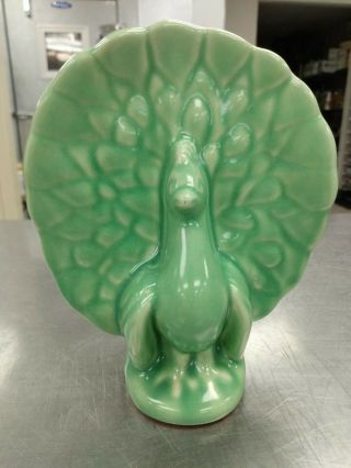 Vintage Mccoy Pottery Green Peacock Wall Pocket Usa