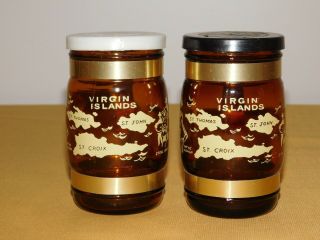 Vintage 4 1/4 " Souvenir Brown Glass Mugs Virgin Islands Salt & Pepper Shakers