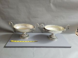Set Of 2 Vintage Silver Plated Footed Compote Bowl Swan Handles
