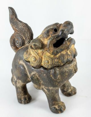 Antique Vintage Japanese Cast Iron Foo Dog Lion Incense Burner Censer