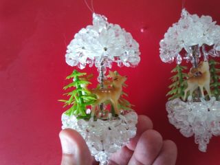 2 Vintage Beaded Push Pin Diorama Christmas Ornaments - Forest Deer - From A Kit