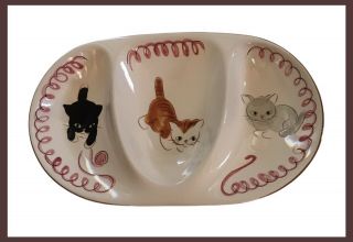 Vintage Mid Century Stangl Pottery Cat - Kitten Capers - Divided Dish - Usa Made