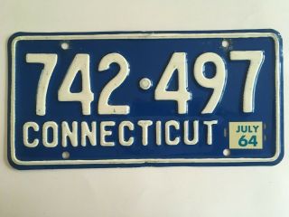 1964 Connecticut License Plate " Vg " Natural Sticker On 1957 Base