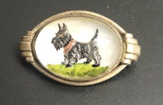 Vintage Small Glass Dome Sterling Silver Scottish Terrier Scottie Dog Pin Brooch