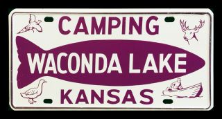 Vintage Kansas Camping Waconda Lake Front License Plate Fishing Hunting Boating